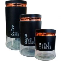 Kit 3 Potes Hermético Coffee Tea Sugar Grande Pequeno Médio