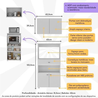 Kit Armário De Cozinha 2 Portas Com Balcão Multiuso Multimóveis Mp2238 Branco Branco