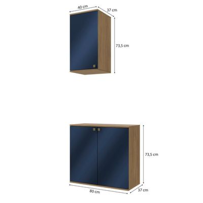 Conjunto Para Banheiro Com Aéreo Kappesberg Celeste 2 Peças Nogueria/azul 80cm