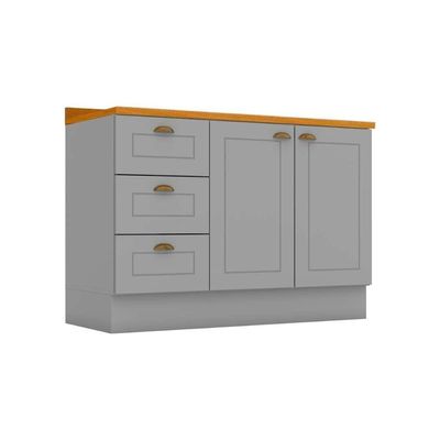Balcão de Cozinha Americana p/ Pia 3 Gavetas e 2 Portas c/Tampo 120cm Cinza - Henn