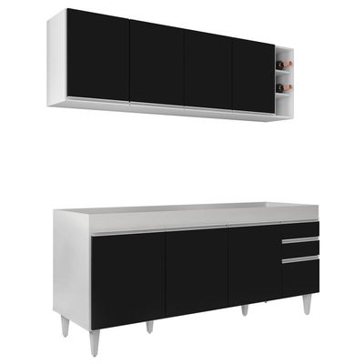 Armário Nevada E Balcão Para Pia 180cm Dallas Branco-preto - Lumil