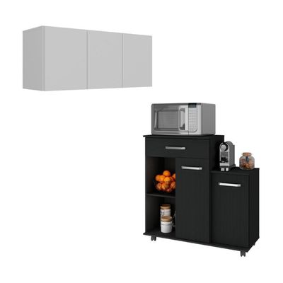 Kit Armário De Cozinha 3 Portas Com Balcão Multiuso Multimóveis Mp2234 Branco-preto Branco-preto