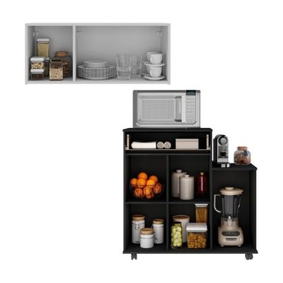 Kit Armário De Cozinha 3 Portas Com Balcão Multiuso Multimóveis Mp2234 Branco-preto Branco-preto