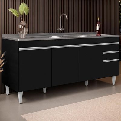 Balcão Gabinete Com Pia 180Cm Dallas Preto - Lumil