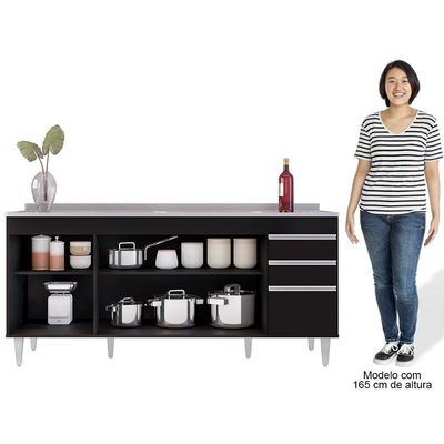 Balcão Gabinete Com Pia 180Cm Dallas Preto - Lumil