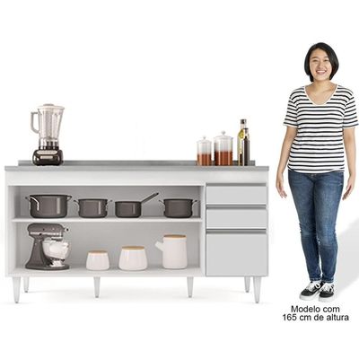 Balcão Gabinete Com Pia Inox 160cm Arkansas Branco - Lumil