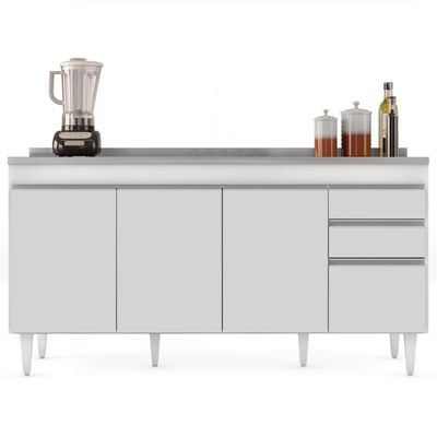 Balcão Gabinete Com Pia Inox 160cm Arkansas Branco - Lumil