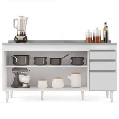 Balcão Gabinete Com Pia Inox 160cm Arkansas Branco - Lumil