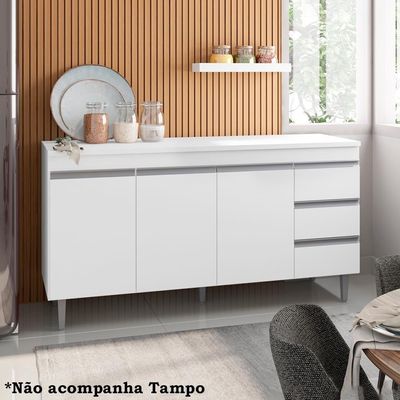 Balcao Para Pia 146 Cm 3 Portas Andreia Branco Reajl Branco