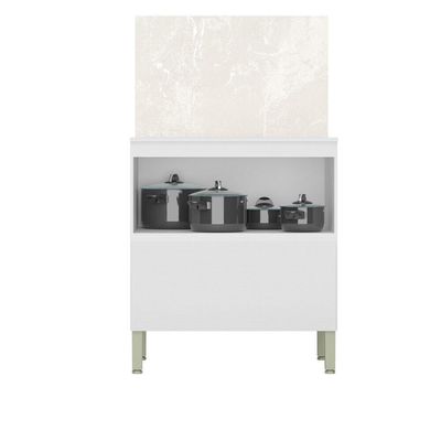 Balcão 80cm Art 1 Porta 1 Gaveta Com Tampo E Painel 3021 Branco E ártico