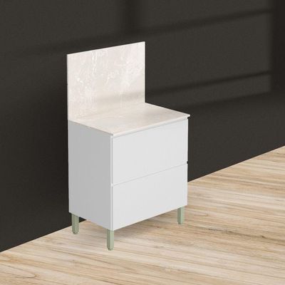 Balcão 80cm Art 1 Porta 1 Gaveta Com Tampo E Painel 3021 Branco E ártico