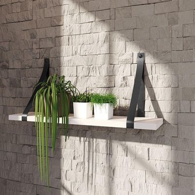 Prateleira Em Mdf Branco 60x15cm Com Alça Cor Preto