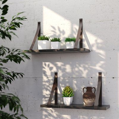 Prateleira Em Mdf Preto 50x15cm Com Alça Cor Café