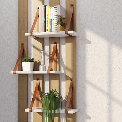 Prateleira Em Mdf Branco 40x15cm Com Alça Cor Caramelo