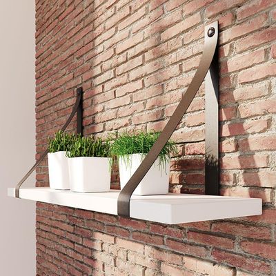 Prateleira Em Mdf Branco 60x15cm Com Alça Cor Café
