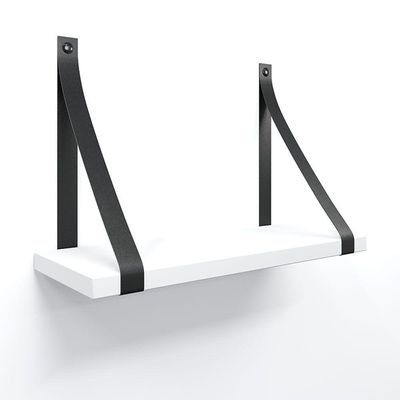 Prateleira Em Mdf Branco 40x15cm Com Alça Cor Preto