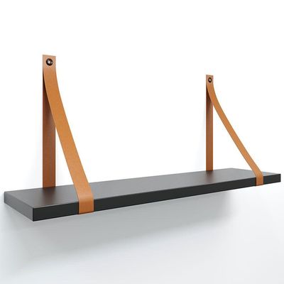 Prateleira Em Mdf Preto 50x15cm Com Alça Cor Caramelo