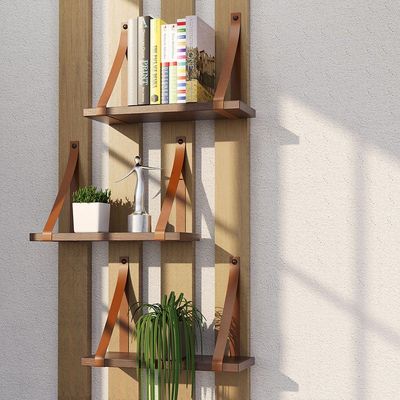Prateleira Em Mdf Castanho 40x15cm Com Alça Cor Caramelo