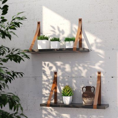 Prateleira Em Mdf Preto 50x15cm Com Alça Cor Caramelo
