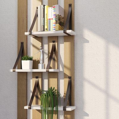 Prateleira Em Mdf Branco 30x15cm Com Alça Cor Café