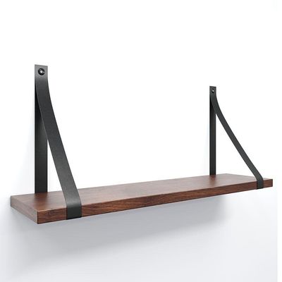 Prateleira Em Mdf Castanho 60x15cm Com Alça Cor Preto