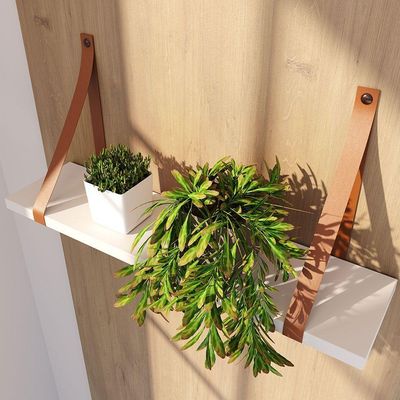 Prateleira Em Mdf Branco 60x15cm Com Alça Cor Caramelo
