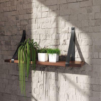 Prateleira Em Mdf Castanho 60x15cm Com Alça Cor Preto