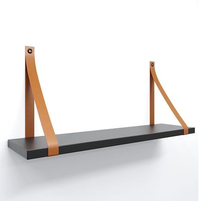 Prateleira Em Mdf Preto 60x15cm Com Alça Cor Caramelo