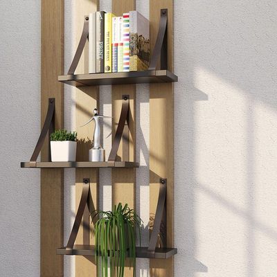 Prateleira Em Mdf Preto 30x15cm Com Alça Cor Café