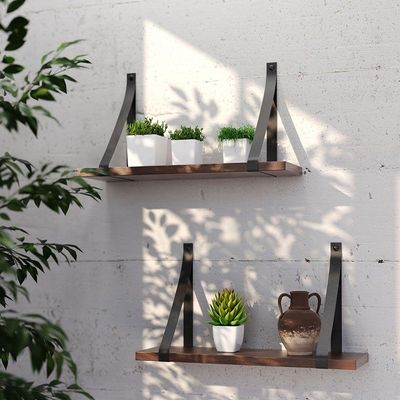 Prateleira Em Mdf Castanho 50x15cm Com Alça Cor Preto