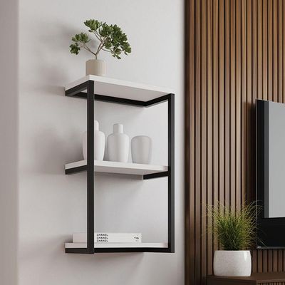 Nicho De Parede Para Banheiro 3 Prateleiras E Branco Preto