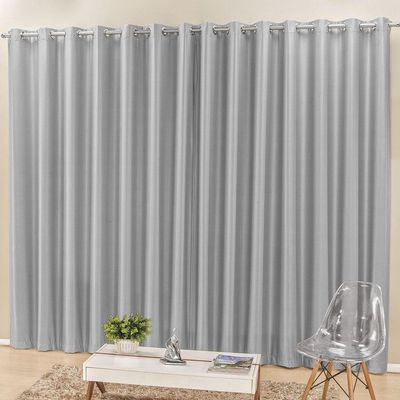 Cortina Madri 4,00M X 2,50M Cinza Liso Tecido Semi Blackout Para Sala Quarto