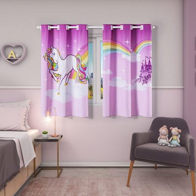Cortina Kids Infantil 2,00M X 1,30M Unicórnio Lilás