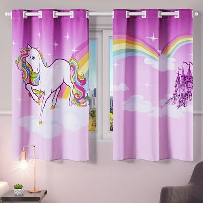 Cortina Kids Infantil 2,00M X 1,30M Unicórnio Lilás