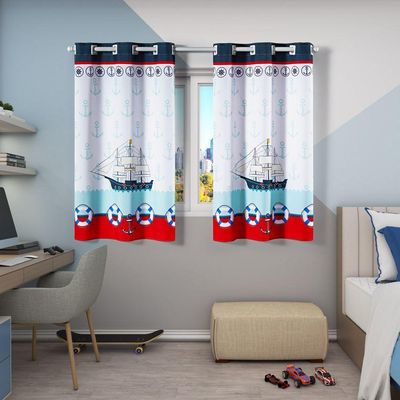 Cortina Kids Infantil 2,00M X 1,30M Barco Azul