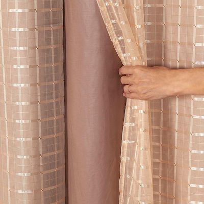 Cortina Blackout Pvc Com Tecido Voil Xadrez 2,80 M X 1,60 M - Avelã