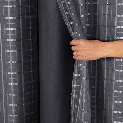 Cortina Blackout Pvc Com Tecido Voil Xadrez 2,00 M X 1,40 M - Preto