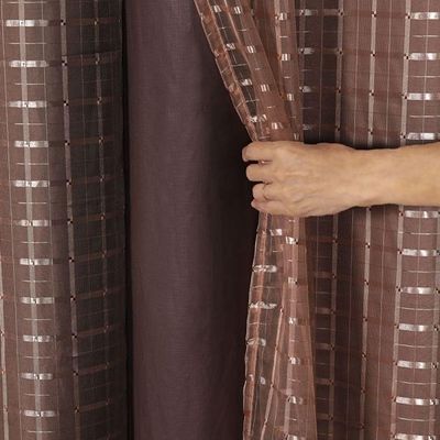 Cortina Blackout Pvc Com Tecido Voil Xadrez 2,80 M X 2,30 M - Marrom