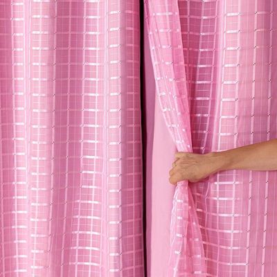 Cortina Blackout Pvc Com Tecido Voil Xadrez 2,00 M X 1,40 M - Rosa.
