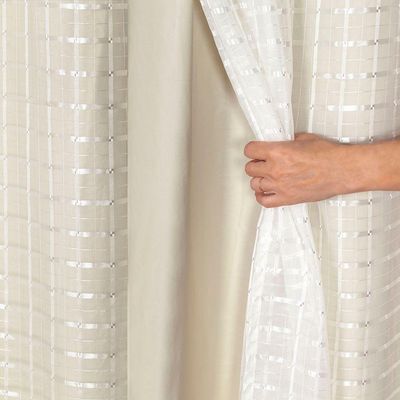Cortina Blackout Pvc Com Tecido Voil Xadrez 2,00 M X 1,40 M - Bege.