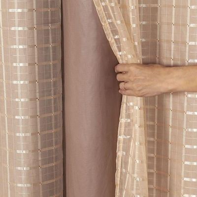 Cortina Blackout Pvc Com Tecido Voil Xadrez 2,00 M X 1,40 M - Avelã.