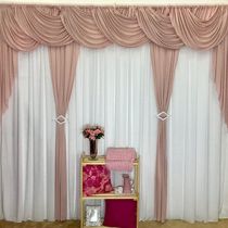Cortina Mara Duplo Malha Gel 3,00M X 2,60M Rosê e Branco