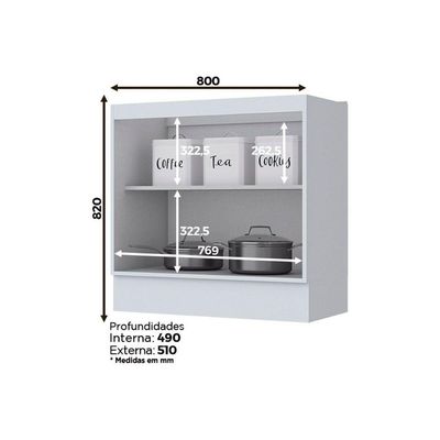 Bancada Ilha Cozinha Gourmet Americana c/ 3 Portas 145cm Branco - Henn