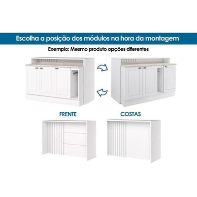Bancada Ilha Cozinha Gourmet Americana c/ 3 Portas 145cm Branco - Henn