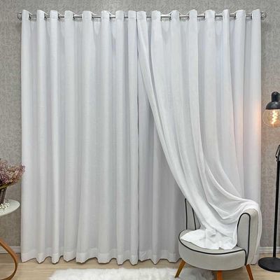 Cortina Nuance Microfibra Gaze Linho 2,00x1,70m Sala Quarto Varão 2m - Branco