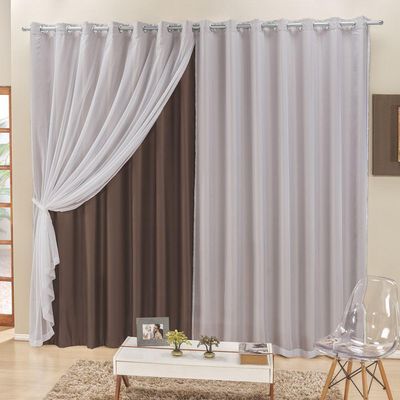 Cortina 4 Mts Sala Quarto Voal E Semiblackout Para Trilho Comum Tabaco