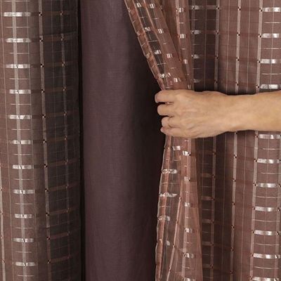 Cortina Blackout Pvc Com Tecido Voil Xadrez 2,80 M X 2,30 M - Marrom