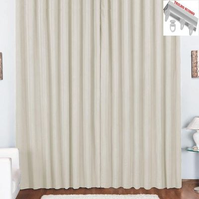 Cortina Pryme 3 Metros Sala Quarto Em Oxford Para Trilho Suisso - Palha