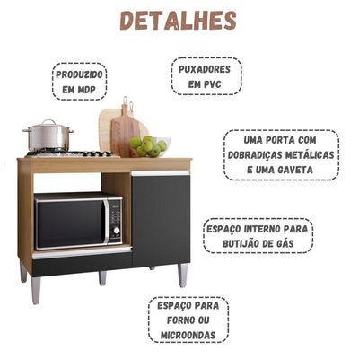 Balcão Para Cooktop Carla 1 Porta Amendoa Preto Ajl