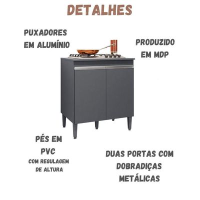 Balcão Para Cooktop Andréia 2 Portas Cinza Ajl